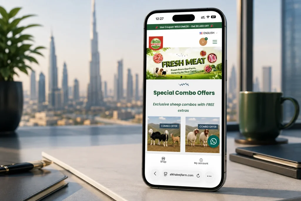 Mobile user experience of Al Khaleej Farm WooCommerce website